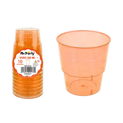 Vaso plásticos naranja 6.9*5*4.9*7.4cm 240ml 10pcs