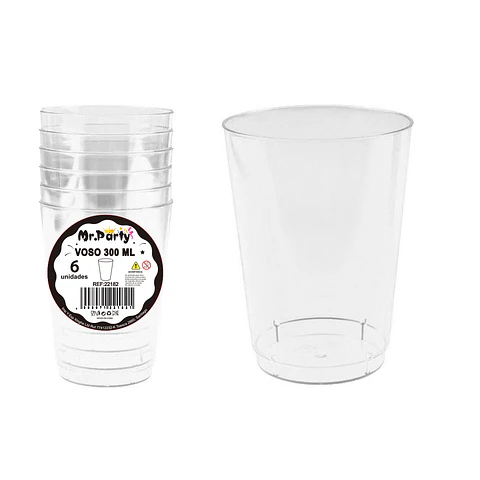 Vaso plásticos transparente 7.5*5*10.3cm 300ml 6pcs