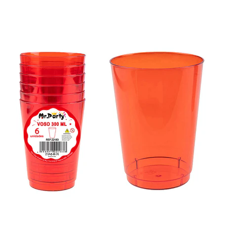 Vaso plásticos rojo intenso 7.5*5*10.3cm 300ml 6pcs