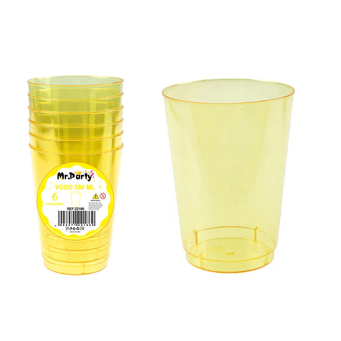 Vaso plásticos amarillo 7.5*5*10.3cm 300ml 6pcs