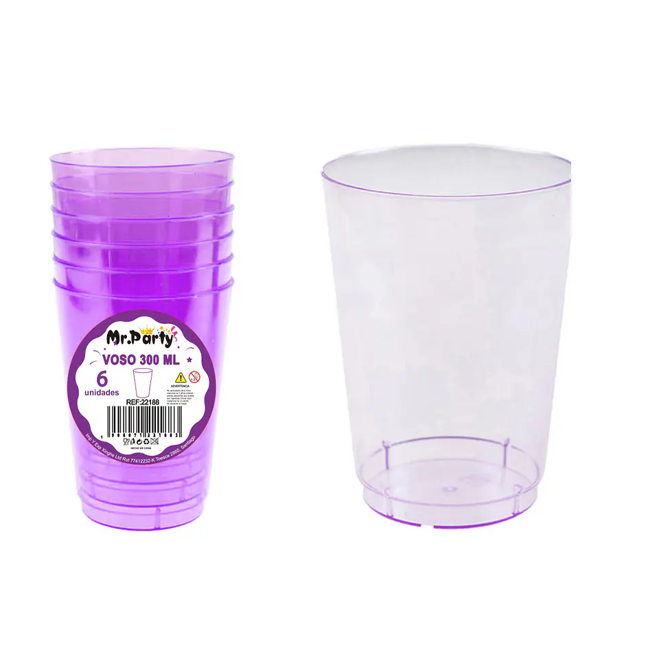 Vaso plásticos morado 7.5*5*10.3cm 300ml 6pcs 1