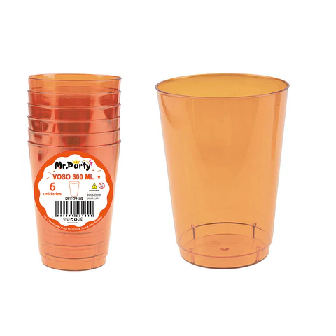 Vaso plásticos naranja 7.5*5*10.3cm 300ml 6pcs