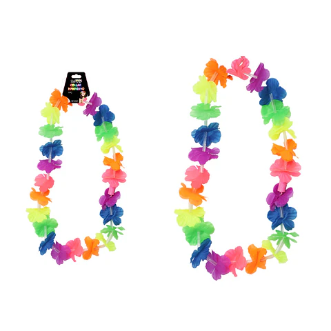 Collar cotillón hawaiano con luz multicolor 48cm