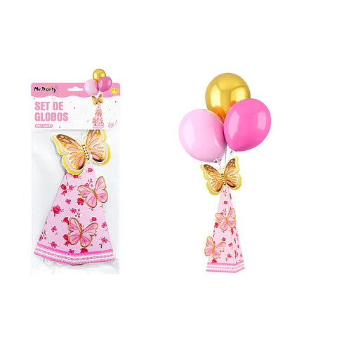 Centro de mesa con globos Feliz Cumpleaños mariposa 8pcs