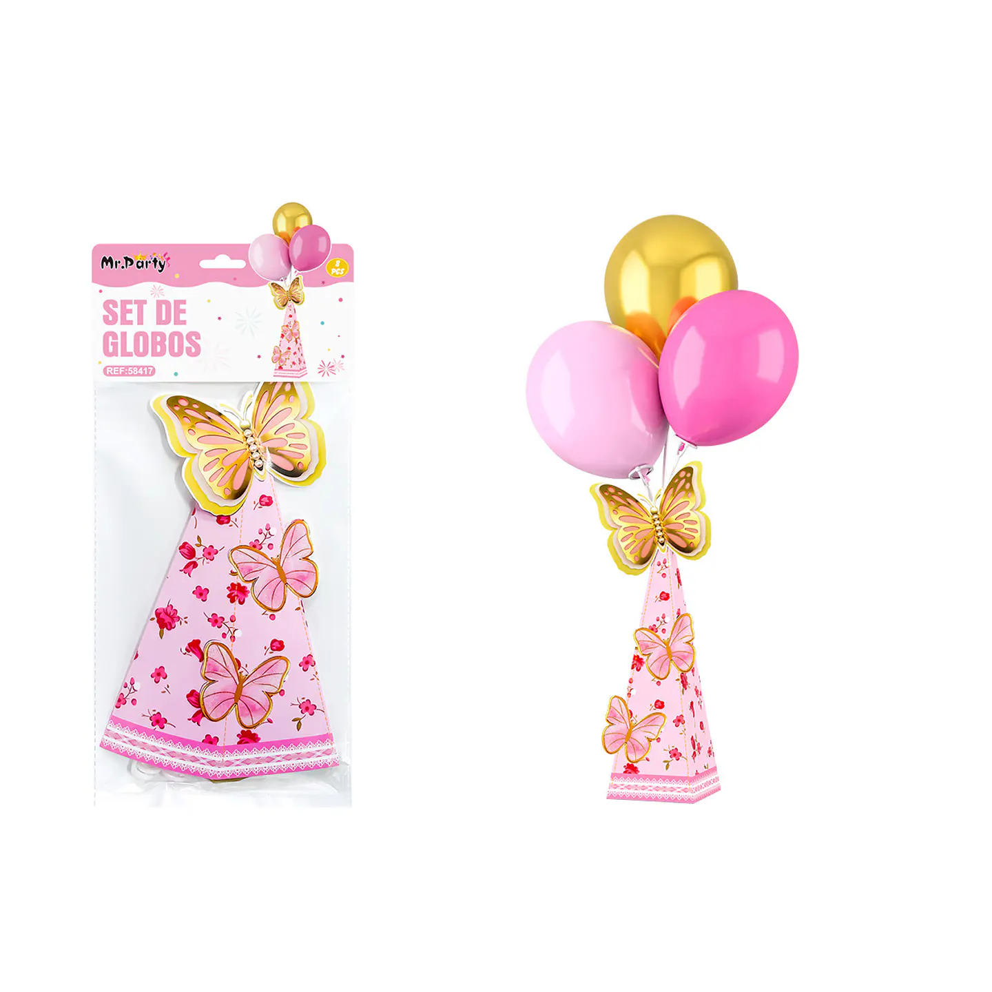 Centro de mesa con globos Feliz Cumpleaños mariposa 8pcs 1