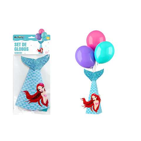 Centro de mesa con globos Feliz Cumpleaños sirena 8pcs