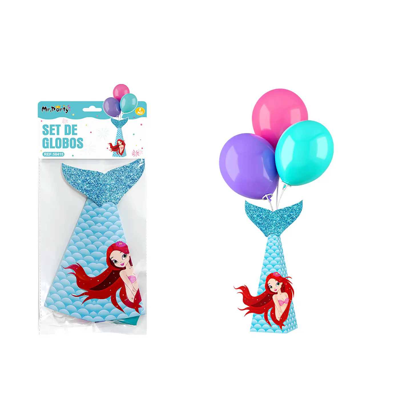 Centro de mesa con globos Feliz Cumpleaños sirena 8pcs 1