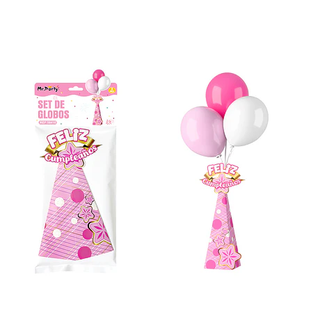 Centro de mesa con globos Feliz Cumpleaños rosado 8pcs