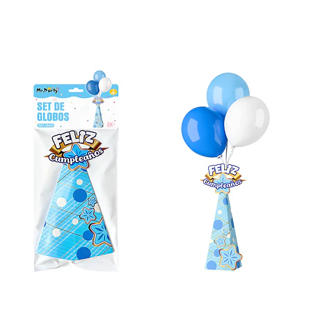 Centro de mesa con globos Feliz Cumpleaños azul 8pcs
