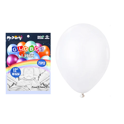 Globos de látex blanco mate 35cm 25pcs