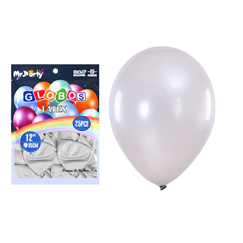 Globos de látex perlado plateado 35cm 25pcs