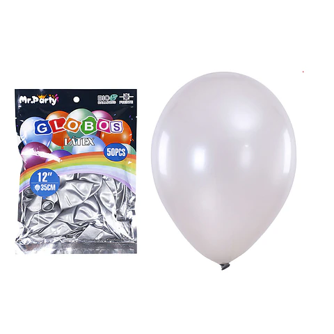 Globos de látex perlado plateado 35cm 50pcs