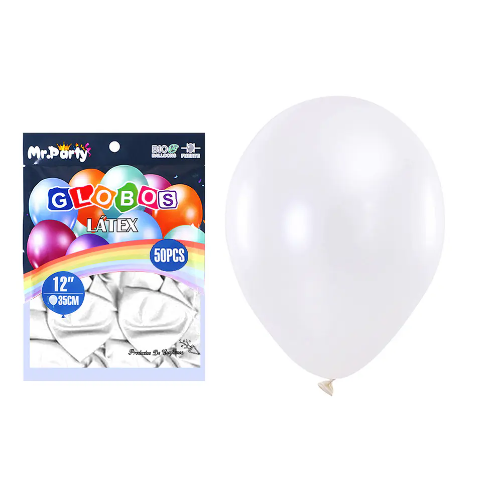 Globos de látex perlado blanco 35cm 50pcs
