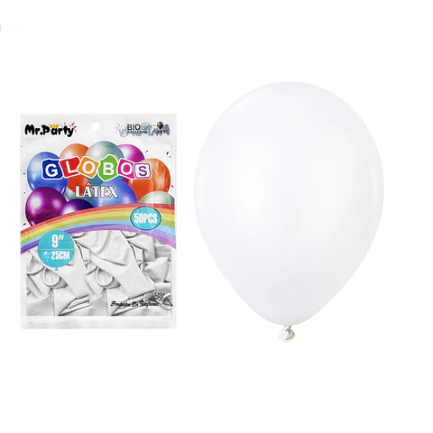 Globos de látex blanco mate 25cm 50pcs