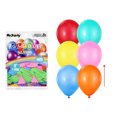 Globos de látex colores surtidos mate 25cm 50pcs