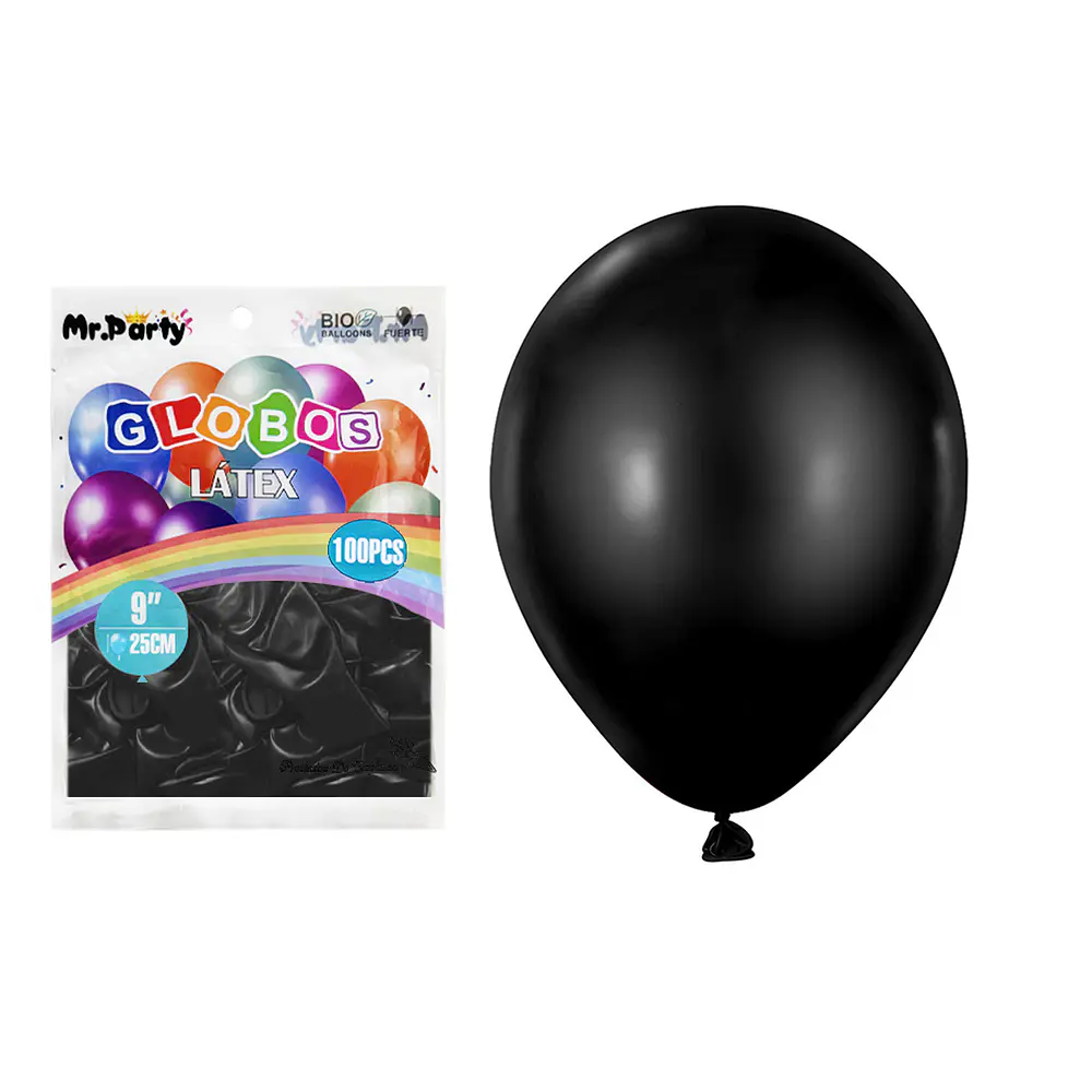 Globos de látex negro mate 25cm 100pcs