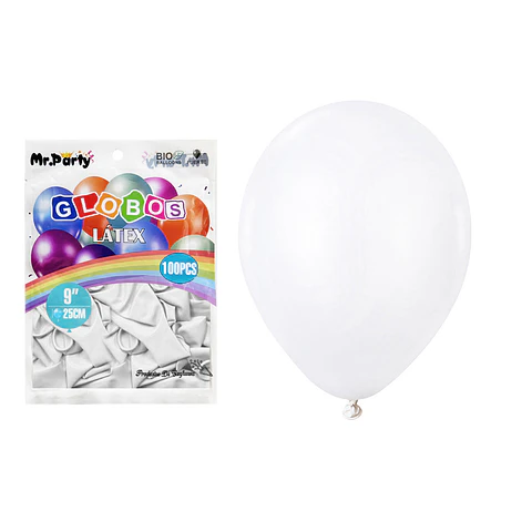 Globos de látex blanco mate 25cm 100pcs