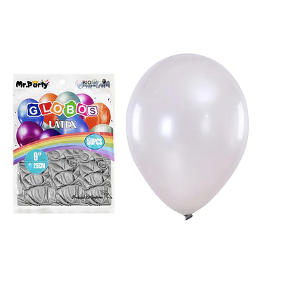 Globos de látex perlado plateado 25cm 50pcs