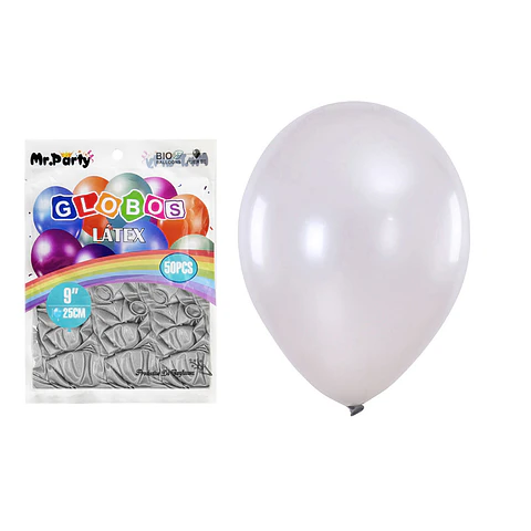 Globos de látex perlado plateado 25cm 50pcs