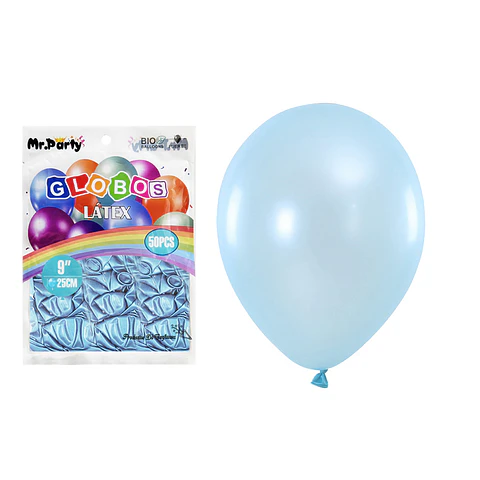 Globos de látex perlado celeste 25cm 50pcs