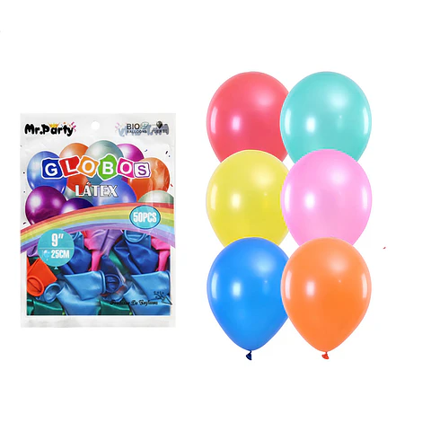 Globos de látex perlado colores surtidos 25cm 50pcs