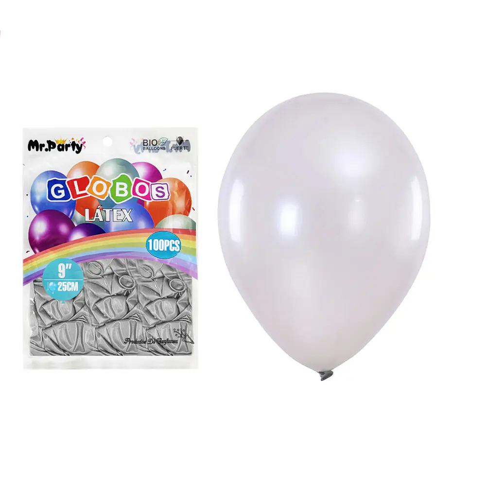 Globos de látex perlado plateado 25cm 100pcs