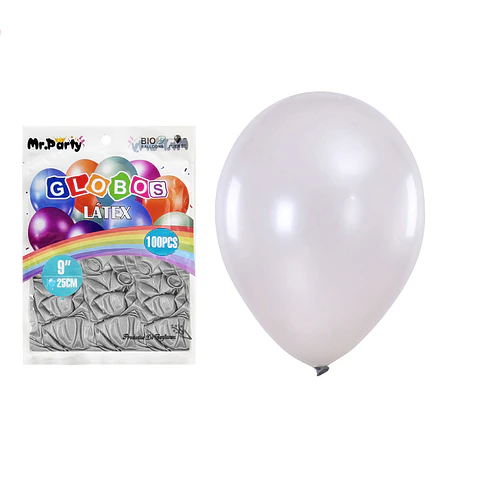 Globos de látex perlado plateado 25cm 100pcs