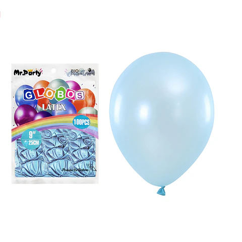 Globos de látex perlado celeste 25cm 100pcs