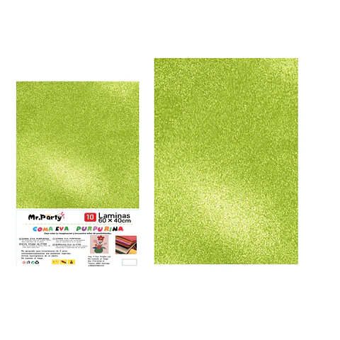 Goma eva verde con glitter 40*60cm 10pcs