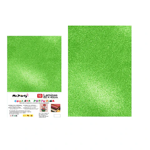 Goma eva verde con glitter 40*60cm 10pcs