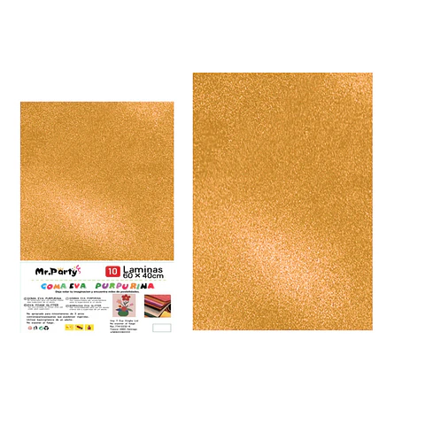 Goma eva dorado con glitter 40*60cm 10pcs