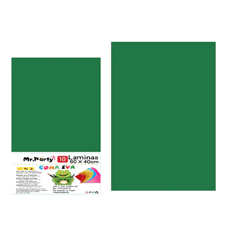 Goma eva verde sin glitter 40*60cm 10pcs