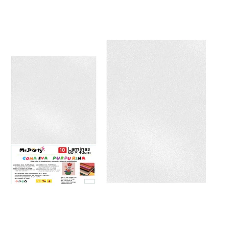 Goma eva blanco con glitter 40*60cm 10pcs