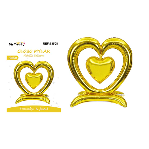 Globo metálico 3D doble corazón dorado 113*96cm
