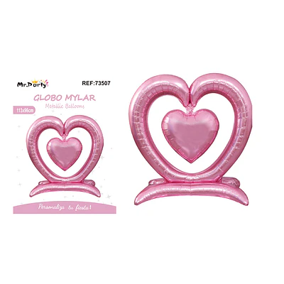 Globo metálico 3D doble corazón rosado 113*96cm