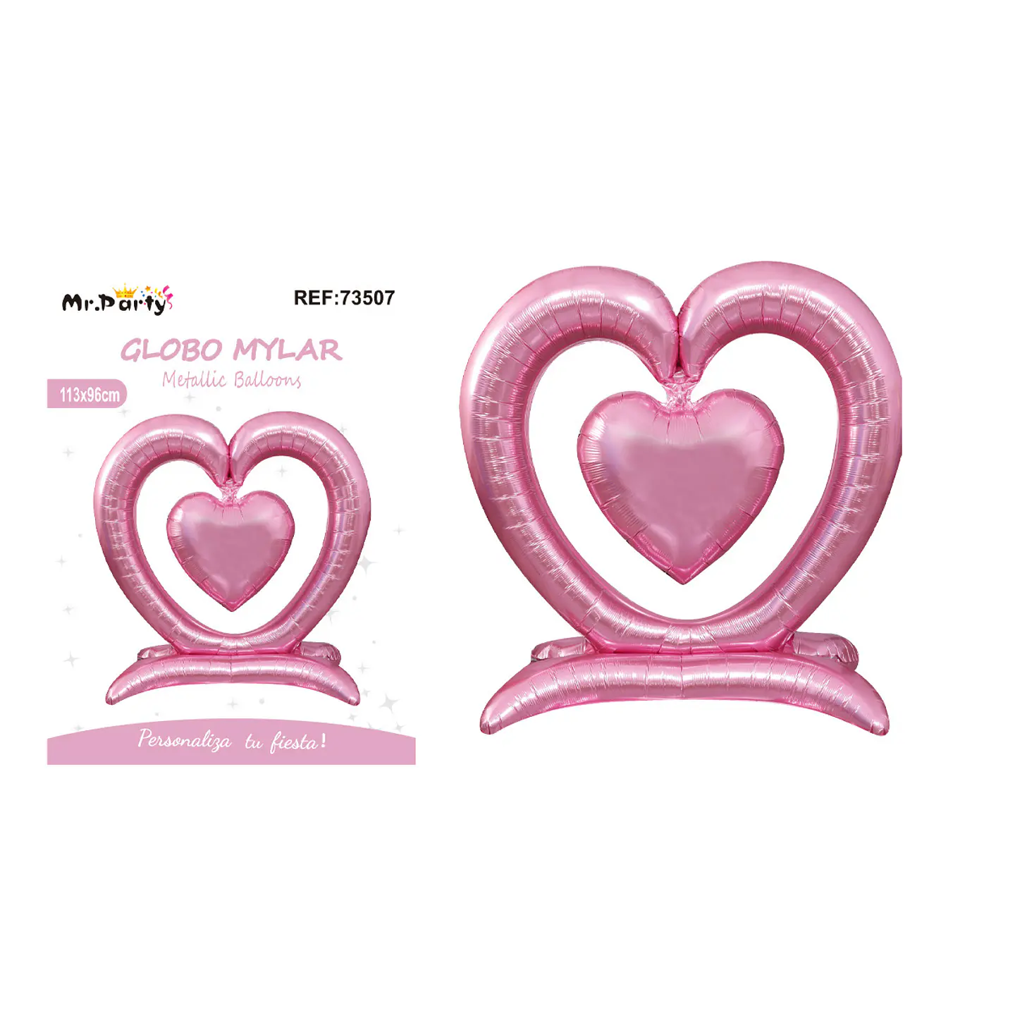 Globo metálico 3D doble corazón rosado 113*96cm 1