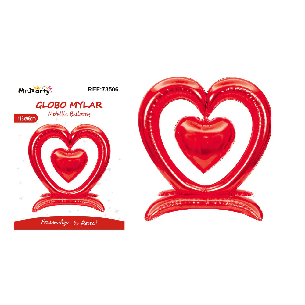 Globo metálico 3D doble corazón rojo 113*96cm