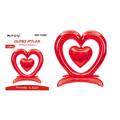 Globo metálico 3D doble corazón rojo 113*96cm
