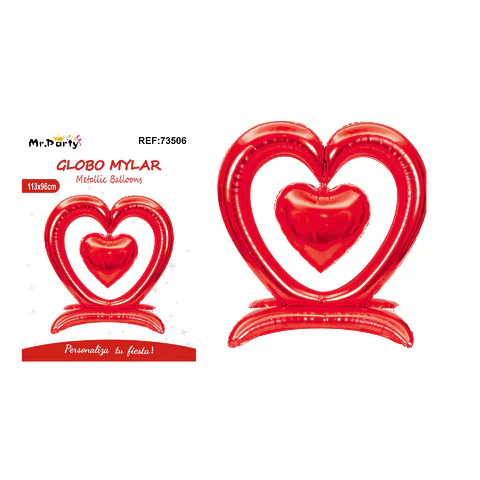 Globo metálico 3D doble corazón rojo 113*96cm