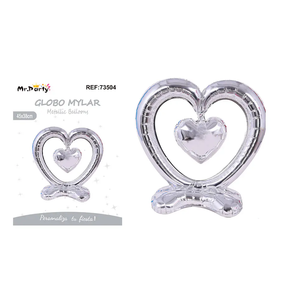 Globo metálico 3D doble corazón plateado 45*38cm 1
