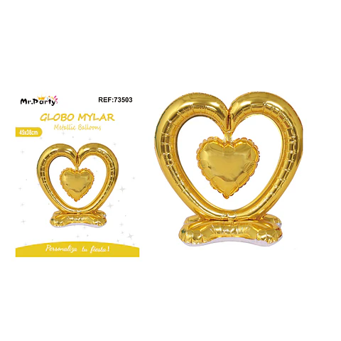 Globo metálico 3D doble corazón dorado 45*38cm