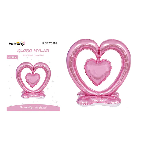 Globo metálico 3D doble corazón rosado 45*38cm