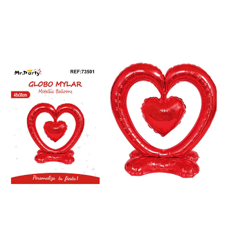 Globo metálico 3D doble corazón rojo 45*38cm