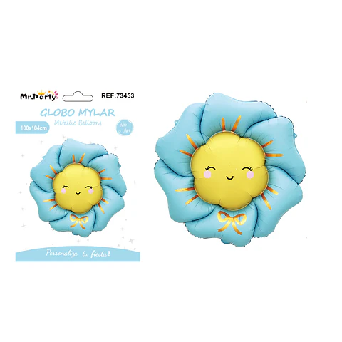 Globo metálico de flor celeste mate 104*104cm