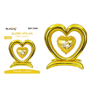 Globo metálico 3D doble corazón dorado 113*96cm