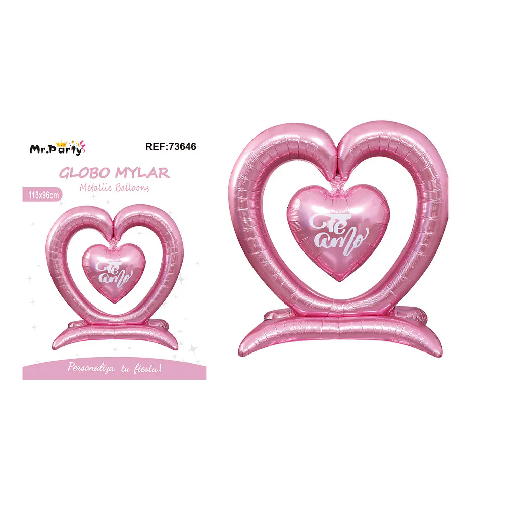 Globo metálico 3D doble corazón rosado 113*96cm