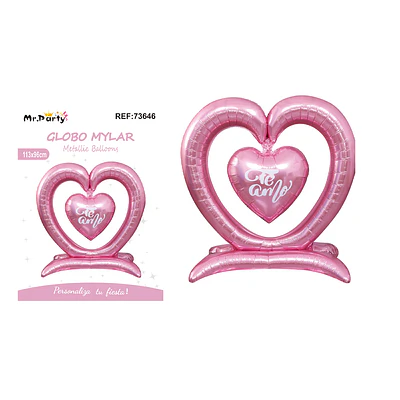 Globo metálico 3D doble corazón rosado 113*96cm