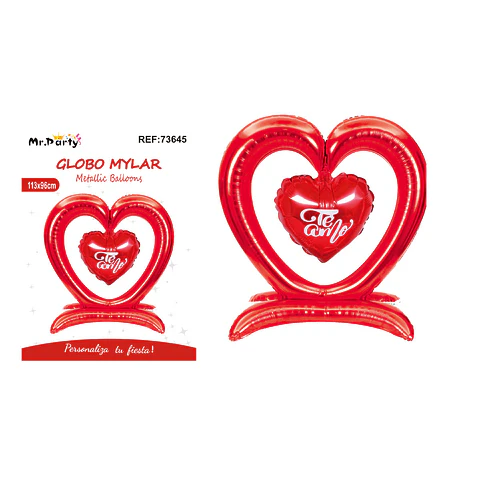 Globo metálico 3D doble corazón rojo 113*96cm