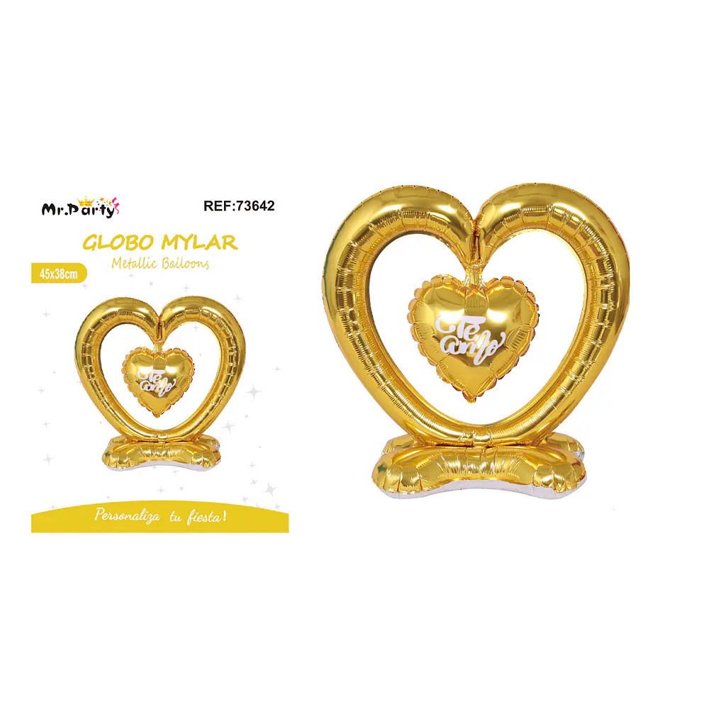 Globo metálico 3D doble corazón dorado 45*38cm
