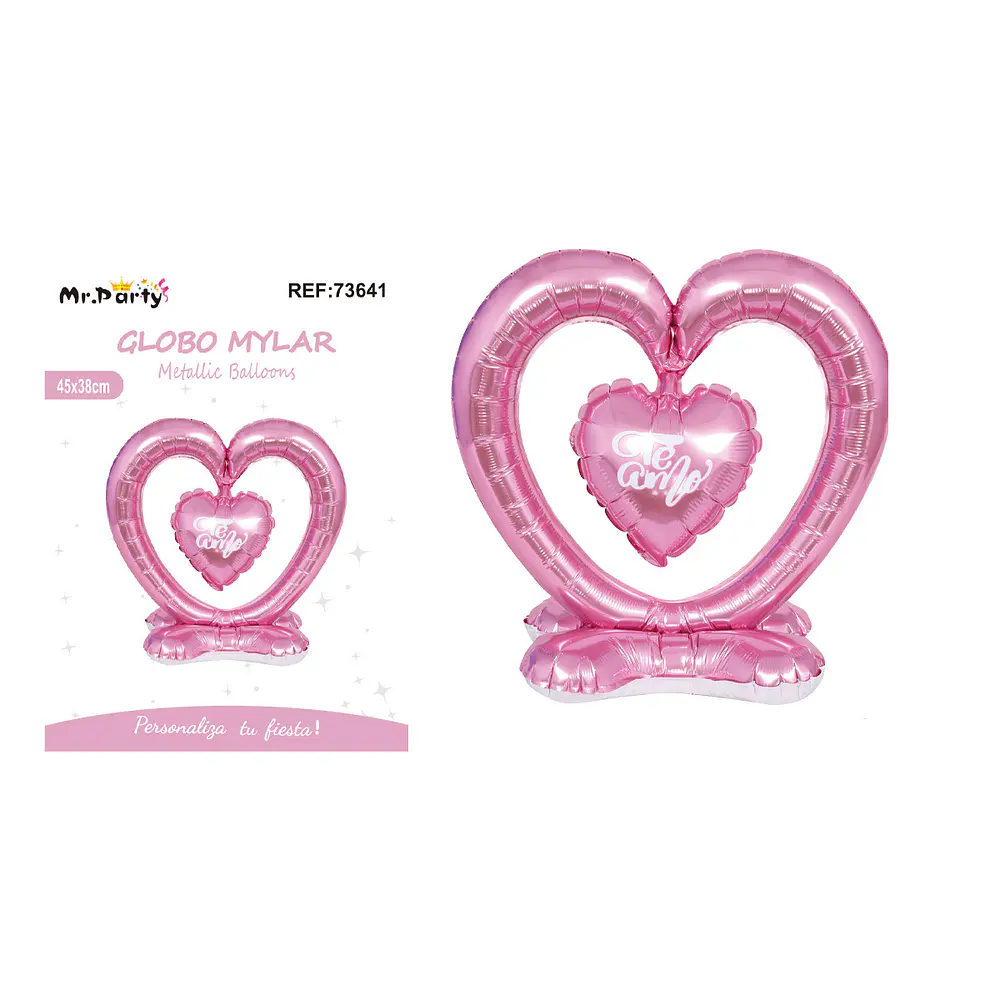 Globo metálico 3D doble corazón rosado 45*38cm